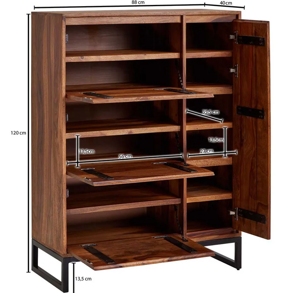 Sheesham Schuhschrank mit Bügelgestell - Elmin^Wohnen Discount