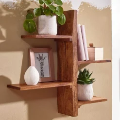 Sheesham Wandregal mit vier Böden - Elmin^Wohnen Discount