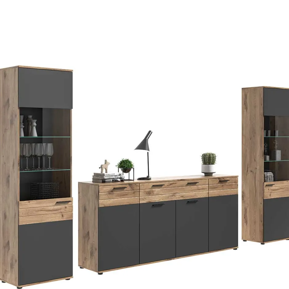 Sideboard & zwei Vitrinenschränke Set - Lucios (dreiteilig)^Wohnen