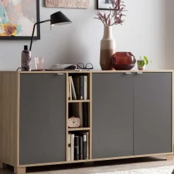 Wohnen Sideboard in Eiche Hell NB & Dunkelgrau - Dranico