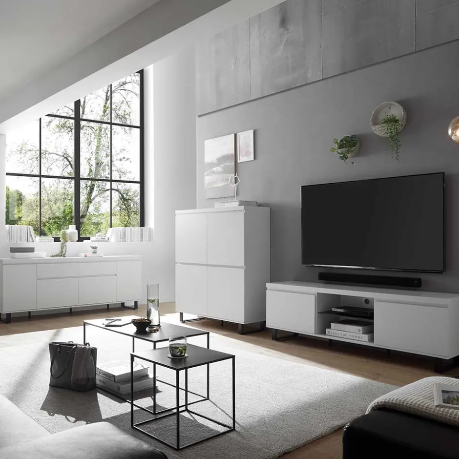 Wohnen Sideboard in Weiß mit Schwarz - Atela