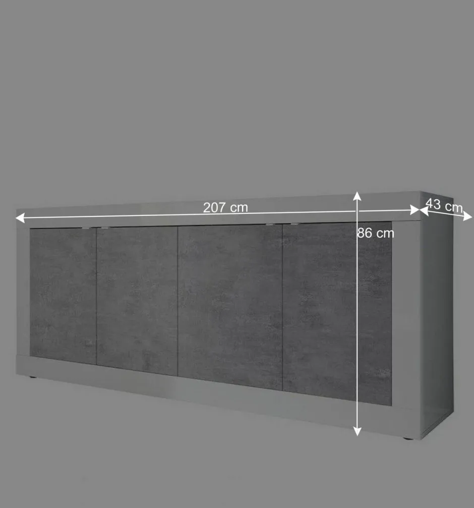 Sideboard mit 4 Türen in Beton Optik - Narandu^Wohnen