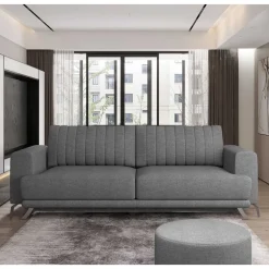 Wohnen 2-Sitzer Bettcouch in Grau Stoffbezug - Vlatu