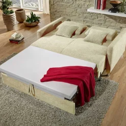 Wohnen 2-Sitzer Wohnzimmercouch in Creme - ausklappbar - Elsaro