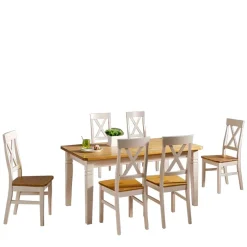 Sitzgruppe Lugon in Weiß Laugenfarben lackiert (siebenteilig)^Wohnen