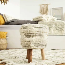 Wohnen Sitzhocker in Creme mit Khaki - Clarina