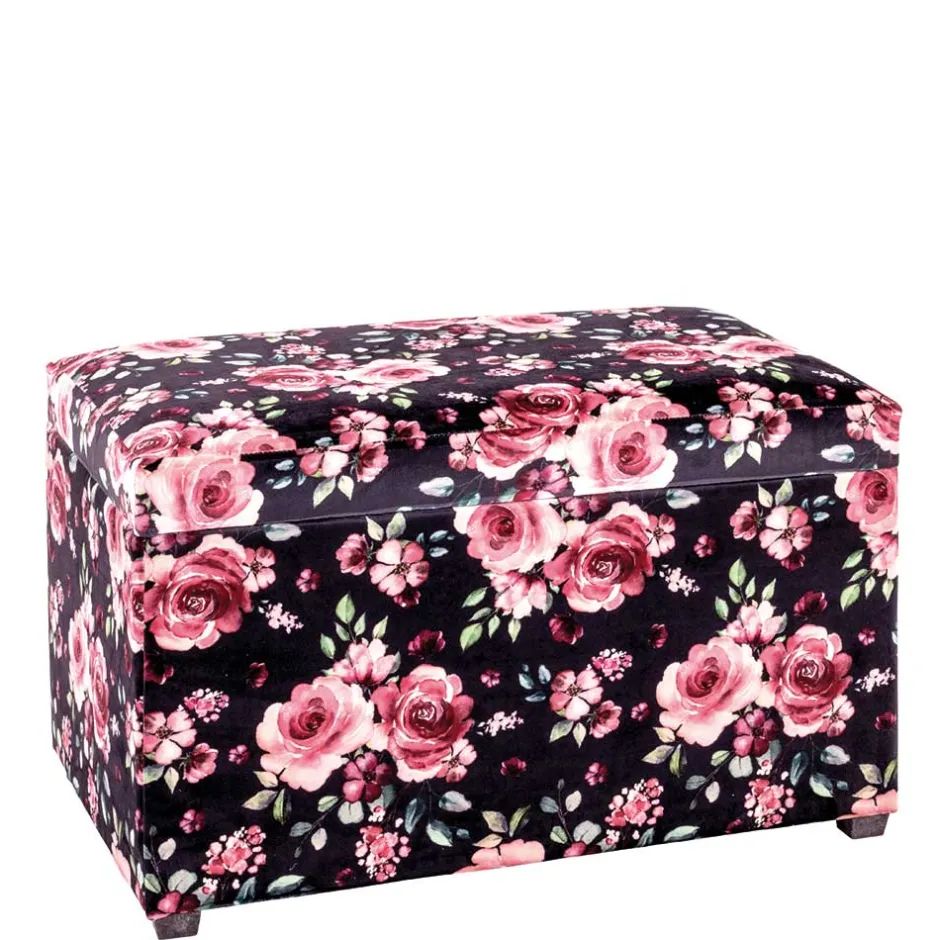 Sitztruhe mit Rosen Motiv Samtstoff - Greeks^Wohnen Outlet
