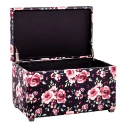 Sitztruhe mit Rosen Motiv Samtstoff - Greeks^Wohnen Outlet