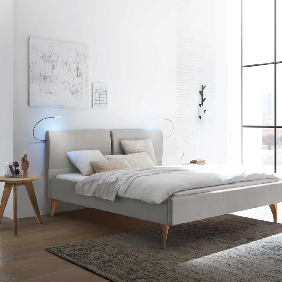 Skandi Bett in Grau mit Eiche Bianco - Potosia^Wohnen Hot