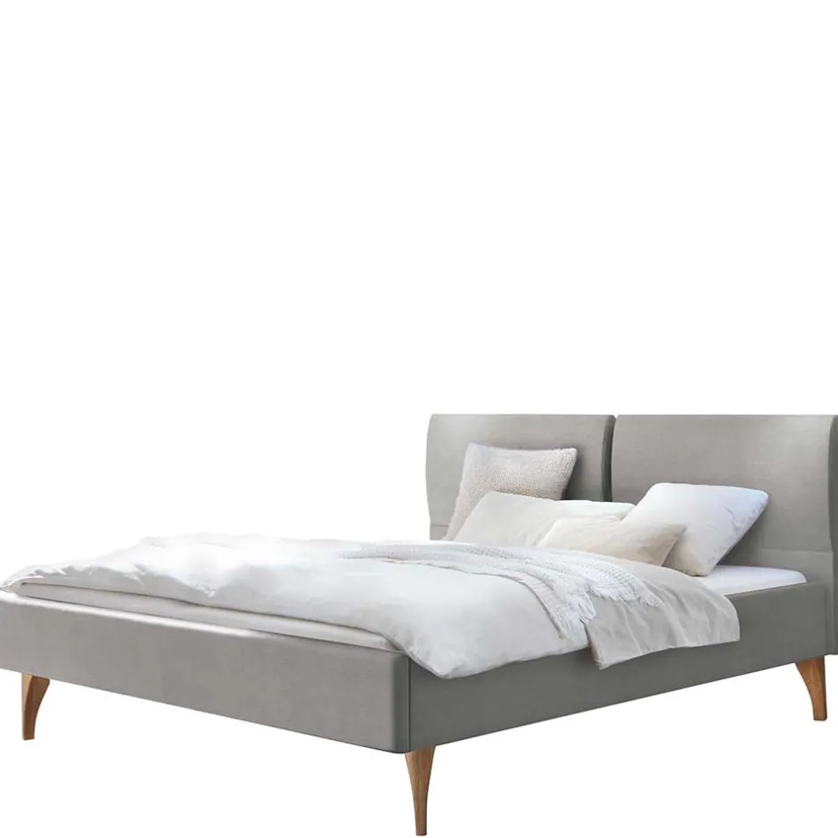 Skandi Bett in Grau mit Eiche Bianco - Potosia^Wohnen Hot