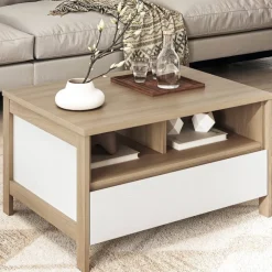 Wohnen Skandi Couchtisch in Weiß und Eiche Dekor - Ovidio