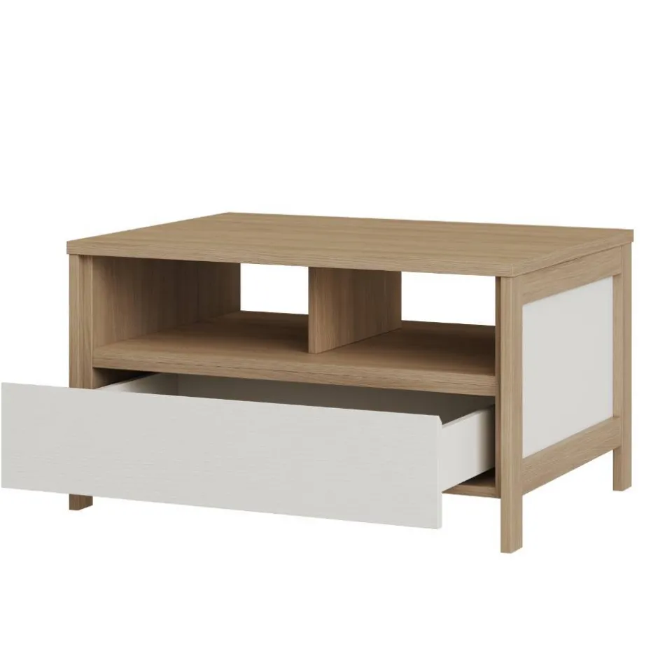 Wohnen Skandi Couchtisch in Weiß und Eiche Dekor - Ovidio