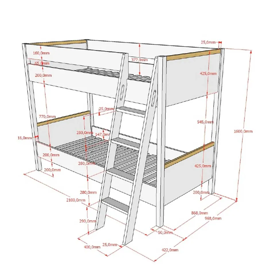 Kinder Wohnen Skandi Etagenbett mit Schrägleiter - Lencon