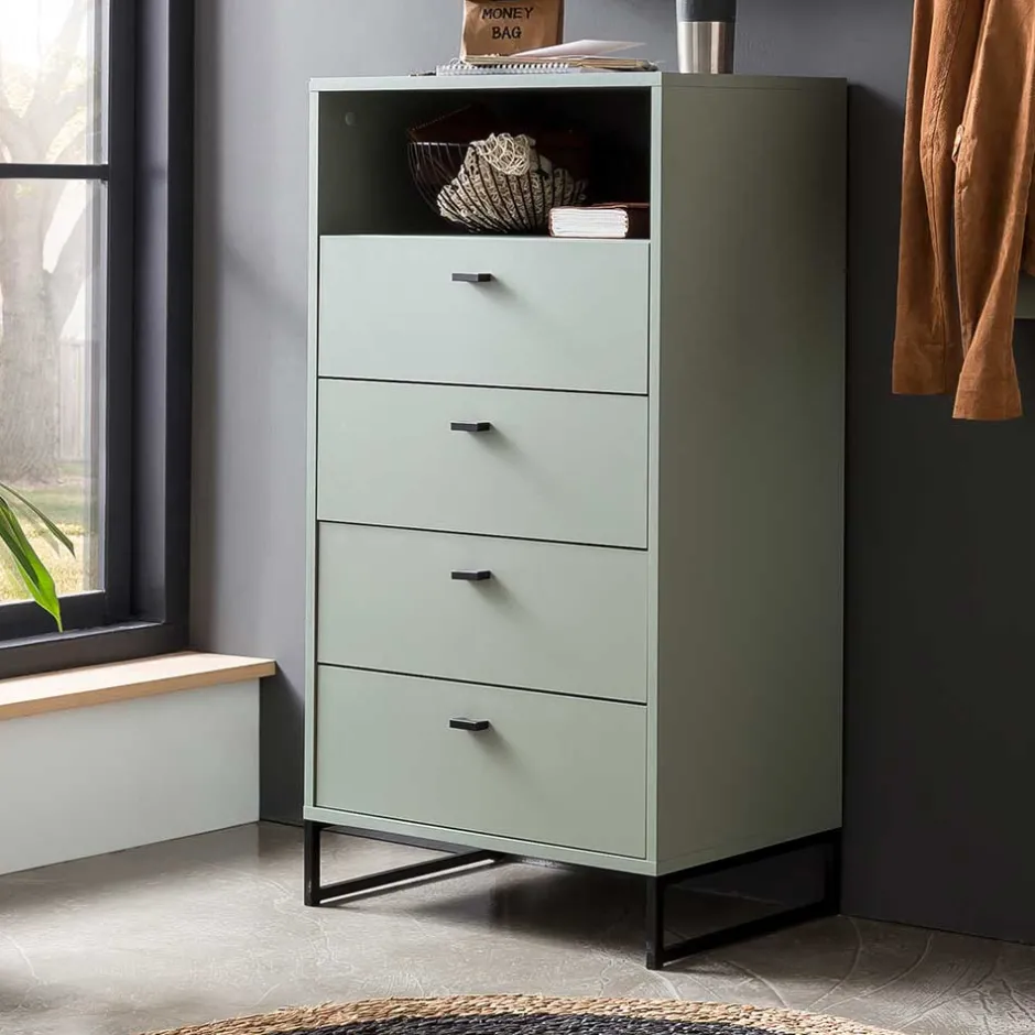 Skandi Hochkommode mit vier Schubladen & Fach - Velmarun^Wohnen Discount