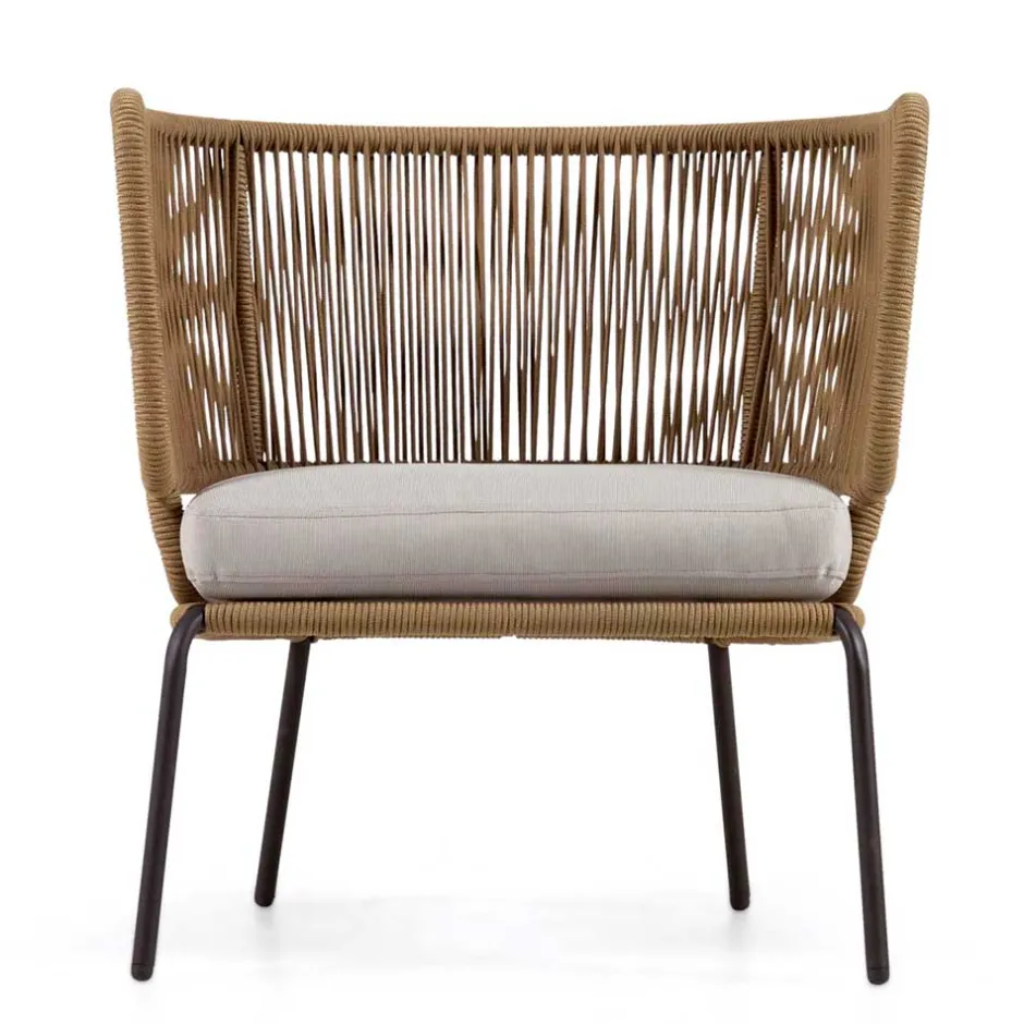 Wohnen Skandi Sessel aus Geflecht Kordel in Beige - Suvacol (2er Set)