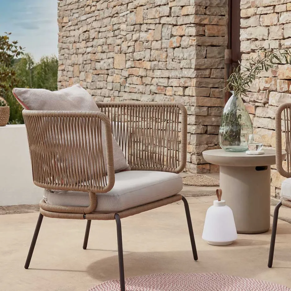 Wohnen Skandi Sessel aus Geflecht Kordel in Beige - Suvacol (2er Set)