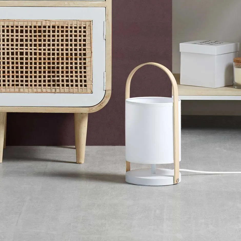 Wohnen Skandi Tischleuchte in Weiß & Buche - Rina