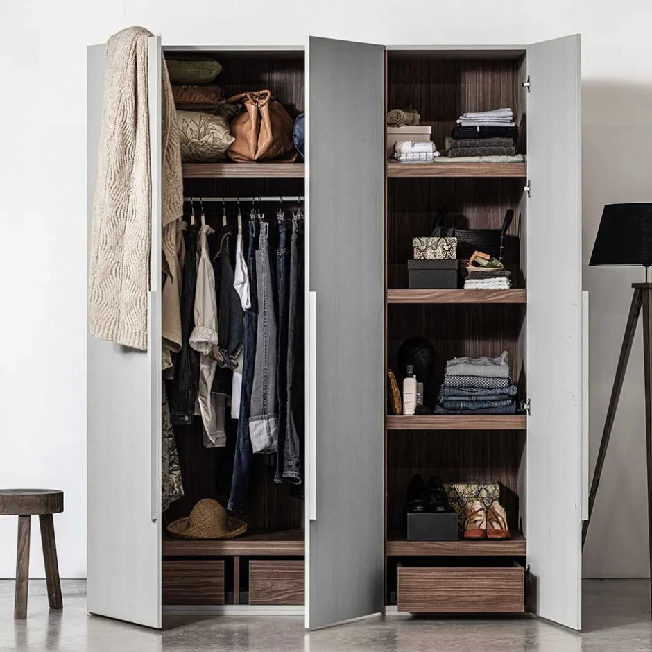 Wohnen Skandi 3-türiger Schlafzimmerschrank in Grau - Rochella