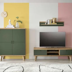 Wohnen Skandi TV Anbauwand Möbel in Graugrün - Oliva (dreiteilig)