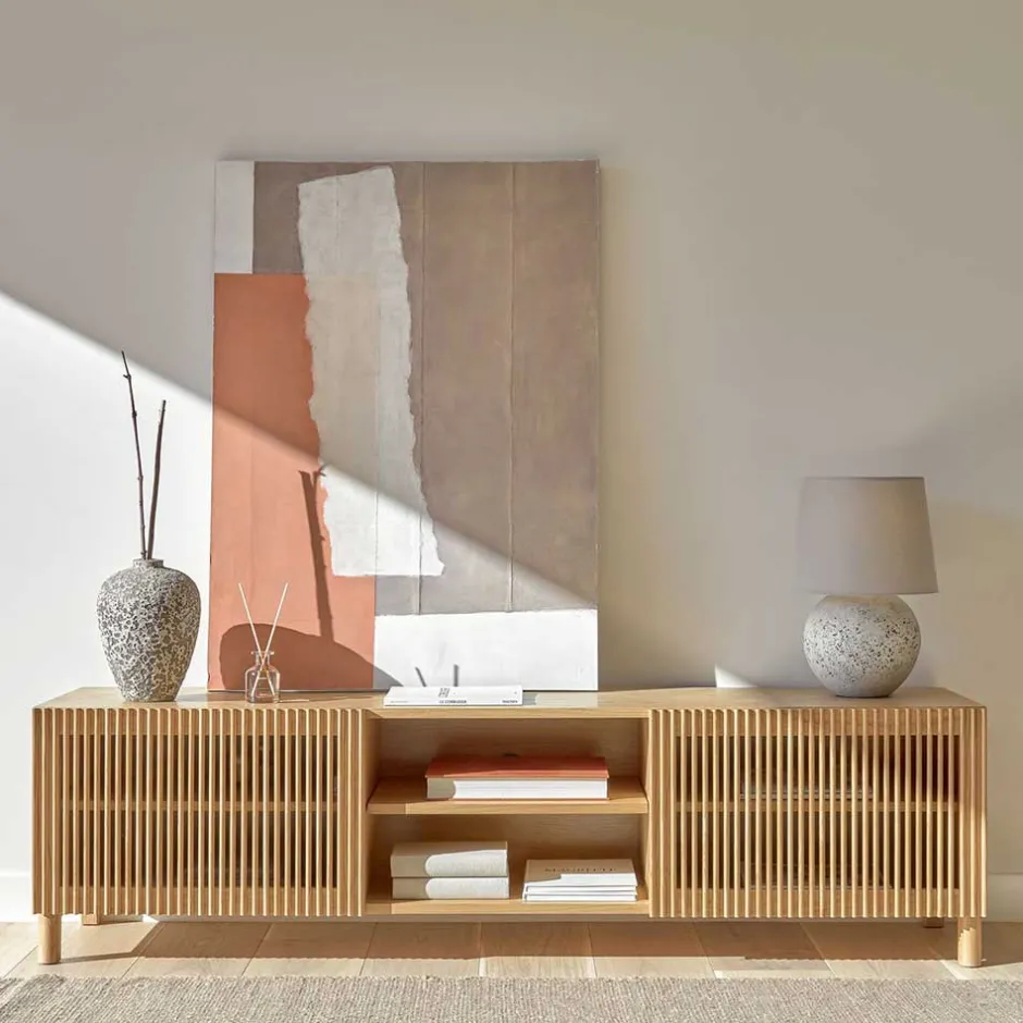 Wohnen Skandi TV Lowboard mit Lamellen Klapptüren - Azuro