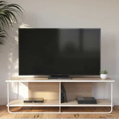 Wohnen Skandi TV Tisch in Weiß und Natur - Elmavirio