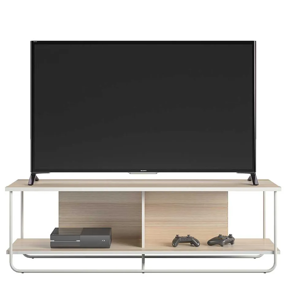 Wohnen Skandi TV Tisch in Weiß und Natur - Elmavirio