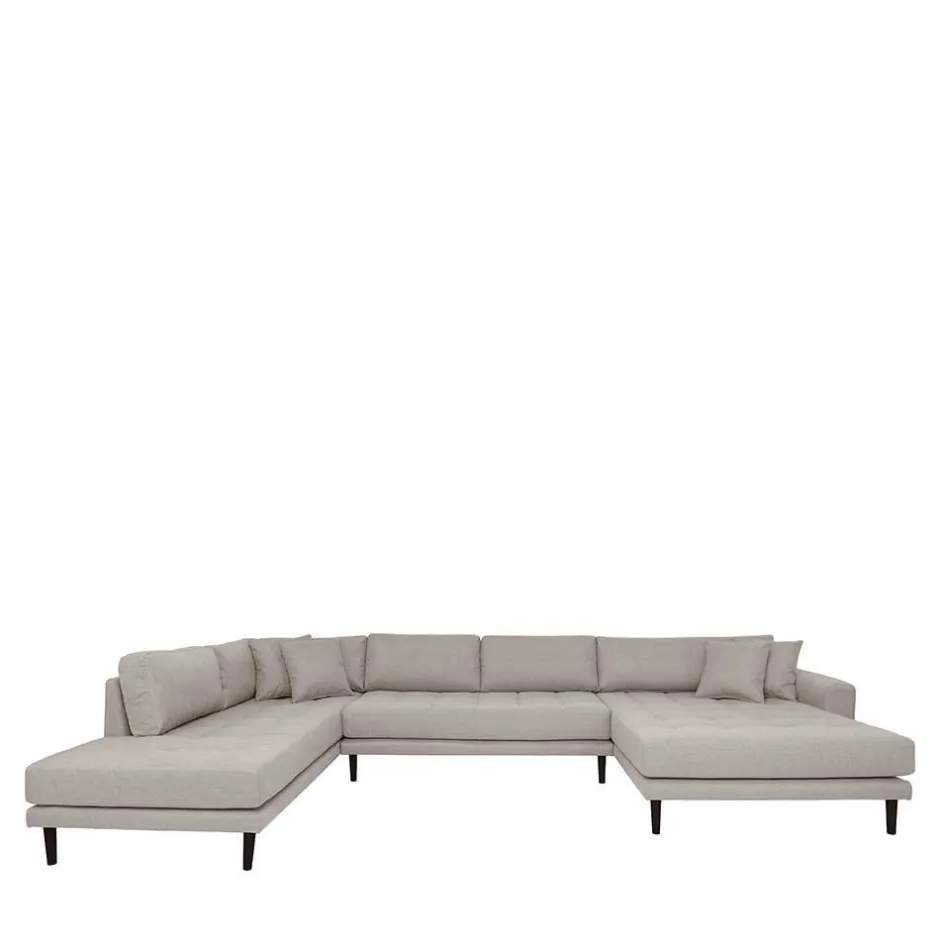 Skandi U-Form Couch in Beigegrau Stoffbezug - Gorgona^Wohnen Discount