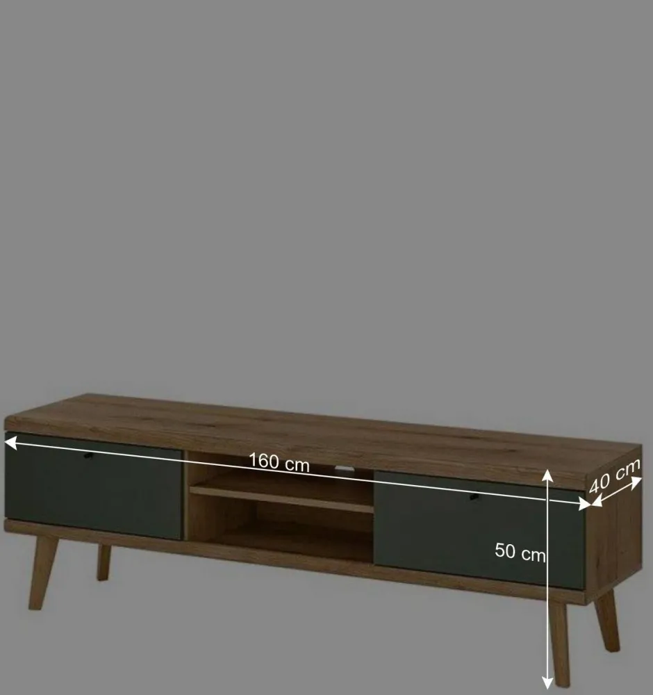 Wohnen Skandi Wohnwand in Graugrün - Oliva (vierteilig)