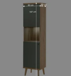 Wohnen Skandi Wohnwand in Graugrün - Oliva (vierteilig)