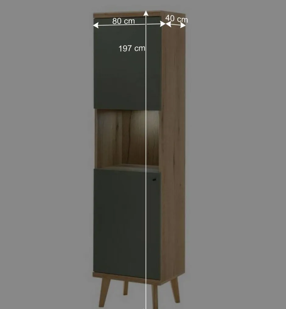 Wohnen Skandi Wohnwand in Graugrün - Oliva (vierteilig)