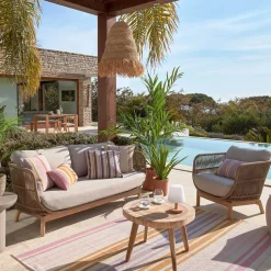 Sofa aus Kordel Geflecht & Holz mit Polster - Calivias^Wohnen Best