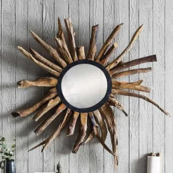 Wohnen Spiegel im Sonnendesign aus Suar Altholz - Teako