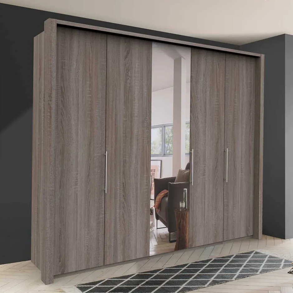 Spiegel Kleiderschrank in Holz-Nachbildung - Crenba^Wohnen