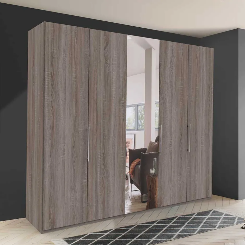 Spiegel Kleiderschrank in Holz-Nachbildung - Crenba^Wohnen