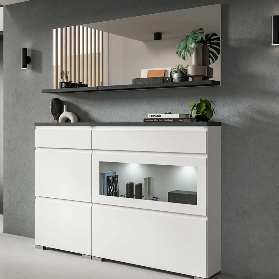 Wohnen Spiegel mit Ablage in Dunkelgrau - Suad