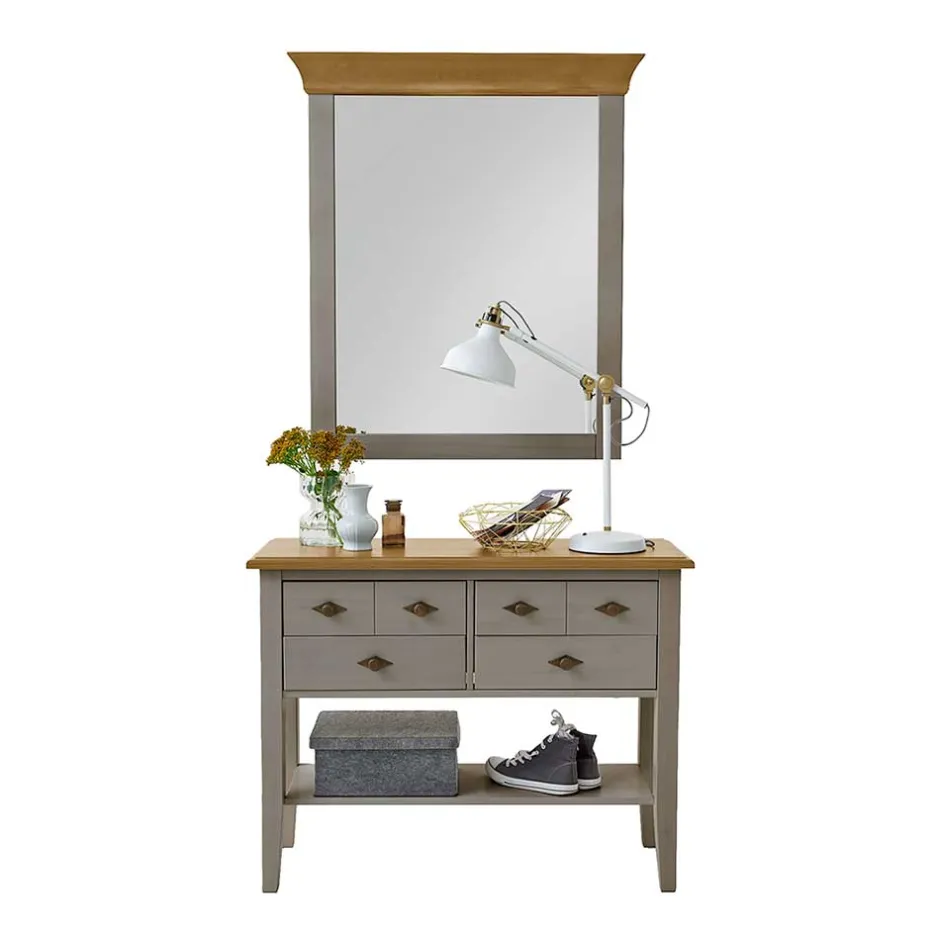 Wohnen Spiegel mit Kommode Cempino in Grau (zweiteilig)