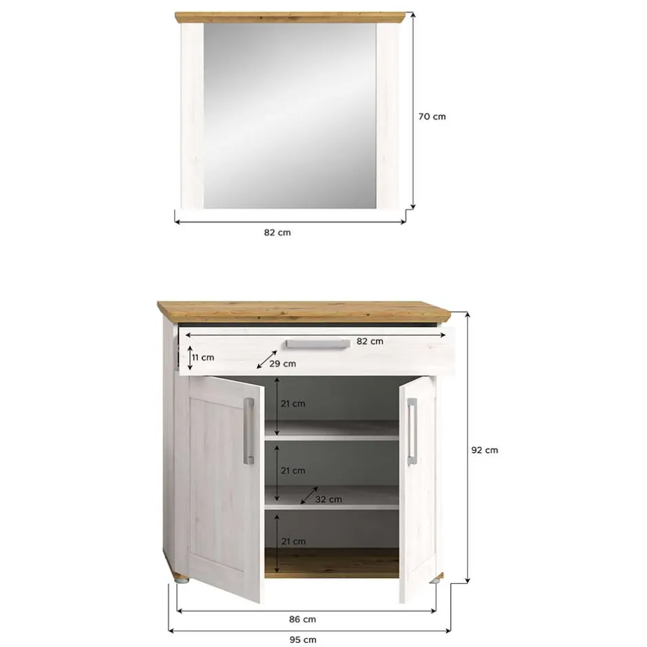 Wohnen Spiegel und Schuhkommode Set - Tocella (zweiteilig)