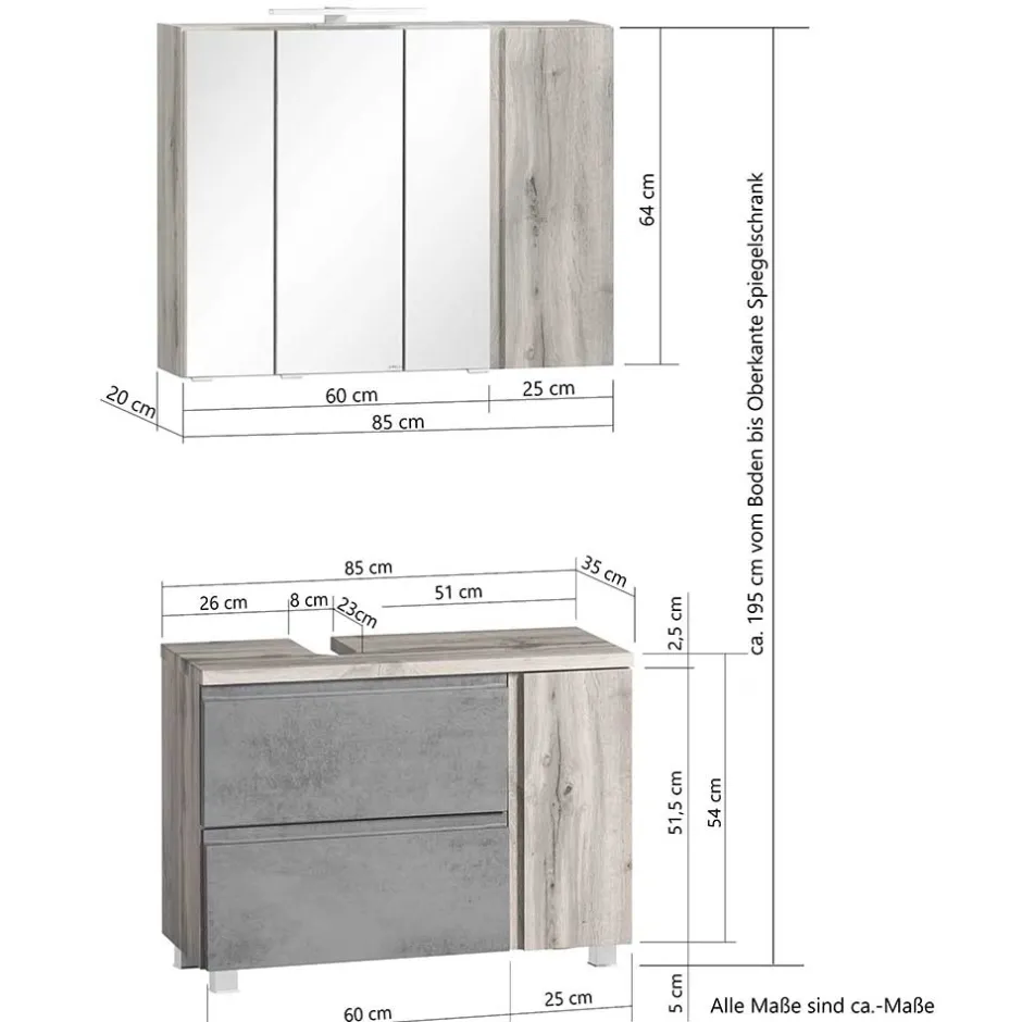 Spiegelschrank 4-türig & Unterbeckenschrank - Mia (zweiteilig)^Wohnen