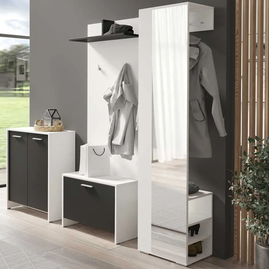 Wohnen Standgarderobe mit Spiegel in Weiß - Emja