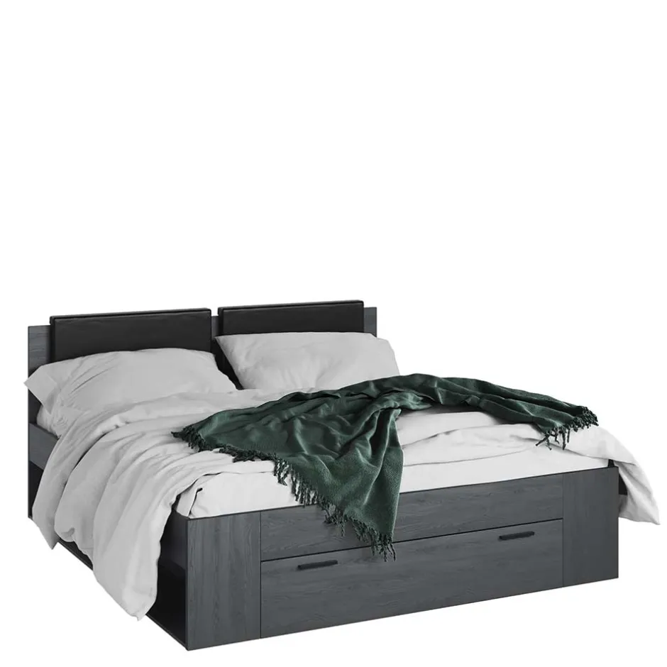 Wohnen Stauraum Doppelbett in Eiche Grau - Carika