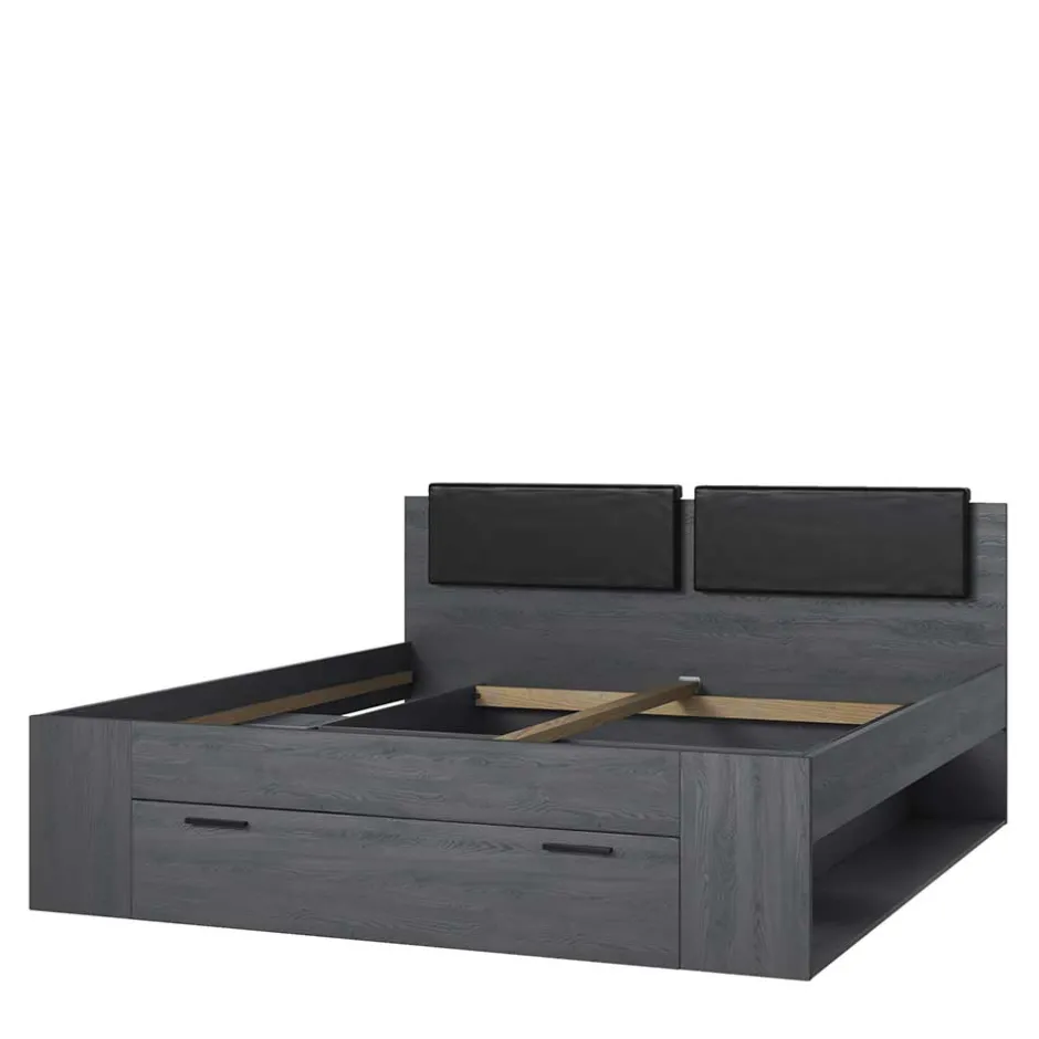 Wohnen Stauraum Doppelbett in Eiche Grau - Carika