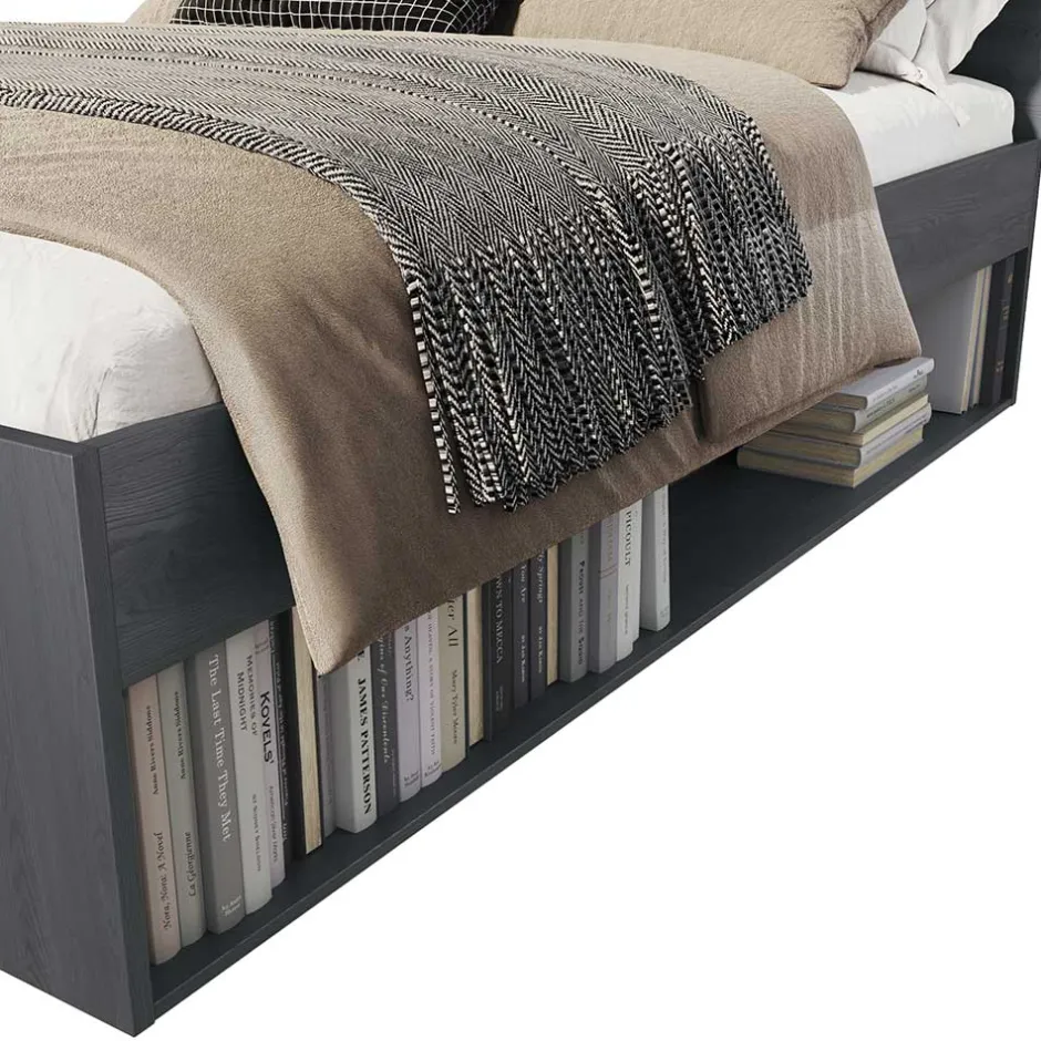 Wohnen Stauraum Doppelbett in Eiche Grau - Carika