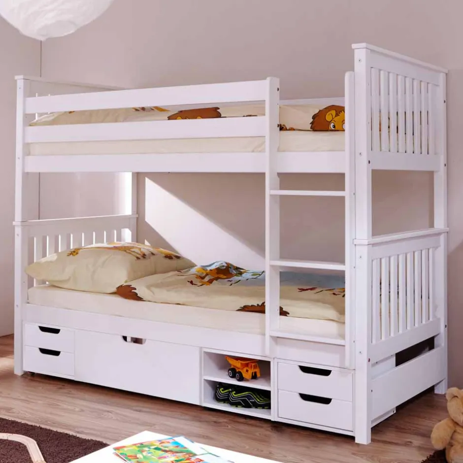 Kinder Wohnen Stauraum Etagenbett in Weiß Forcia aus Kiefernholz