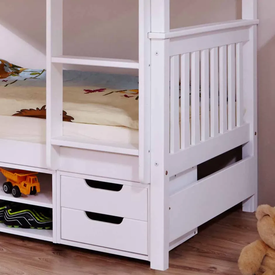 Kinder Wohnen Stauraum Etagenbett in Weiß Forcia aus Kiefernholz