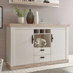Wohnen Stauraum Sideboard im Scandi Landhaus Stil Nedita in Weiß