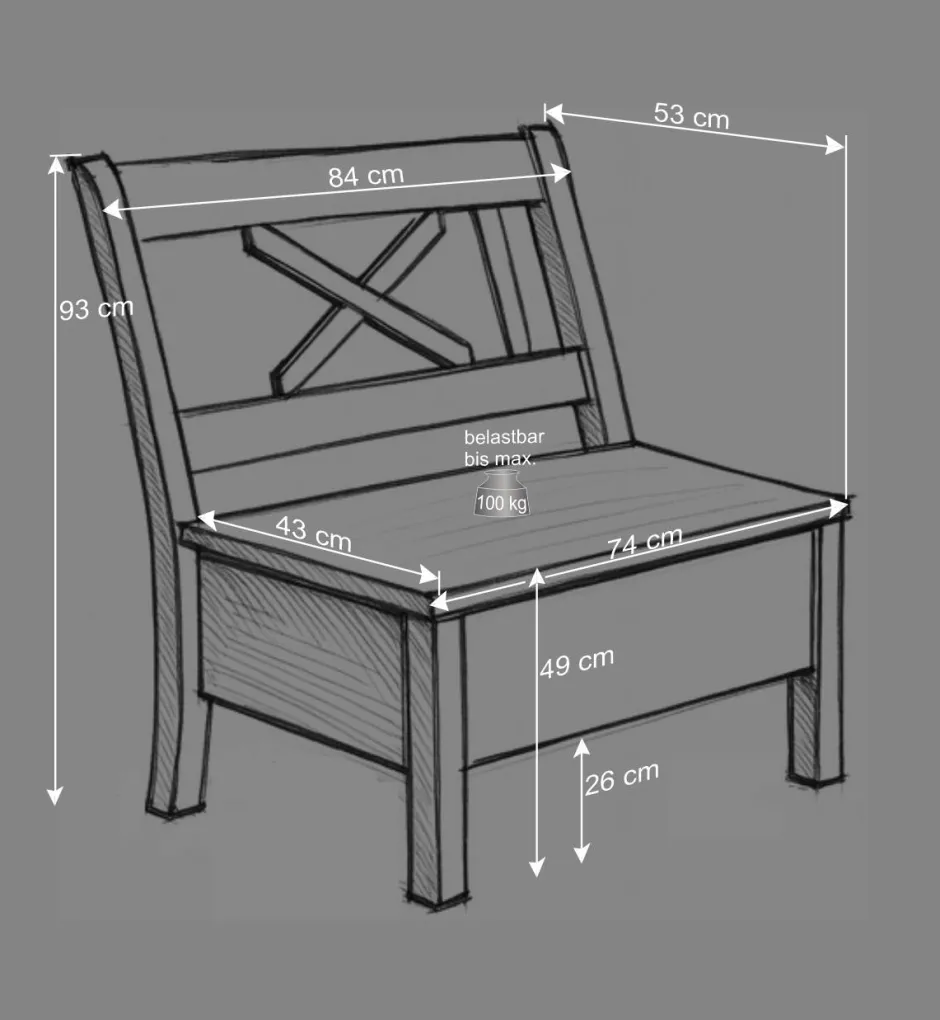 Stauraum Sitzbank Jytte aus Kiefer Grau mit Braun^Wohnen Hot