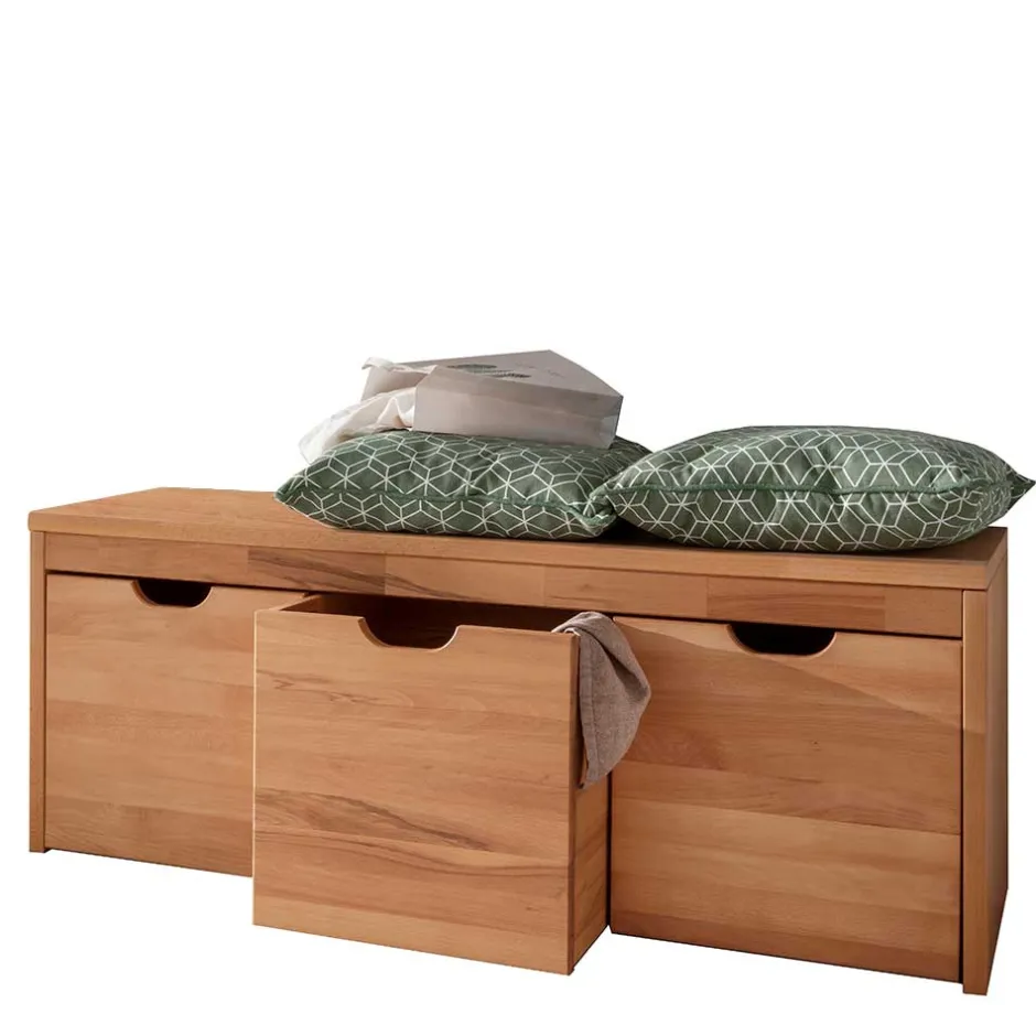 Wohnen Stauraumbank mit 3 Kisten aus Buche - Shimousa