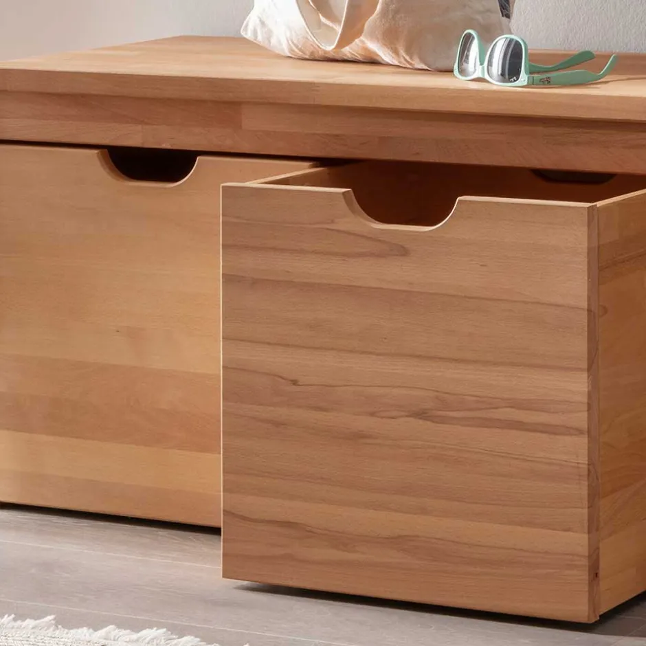Wohnen Stauraumbank mit 3 Kisten aus Buche - Shimousa