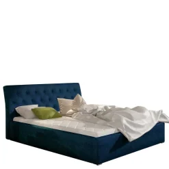 Wohnen Stauraumbett aus Velours Dunkelblau - Dorisa