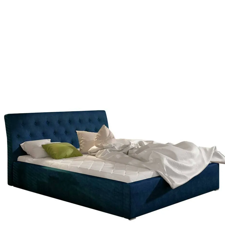 Wohnen Stauraumbett aus Velours Dunkelblau - Dorisa